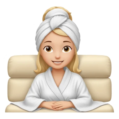spa A contented and relaxed girl with a towel on her head in a white robe lies on a couch. The icon displays the couch and the girl in full three-quarter view. sticker