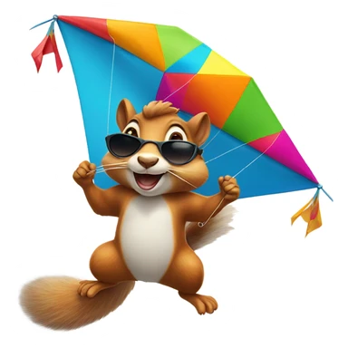 A squirrel flying a kite with sunglasses on sticker