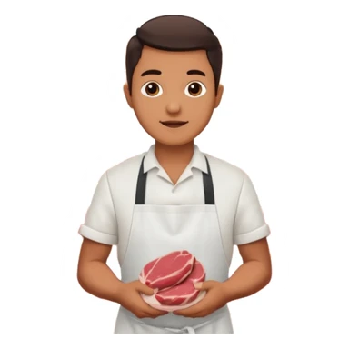 Una carnicería chapala con carnes y un señor promocionando sticker