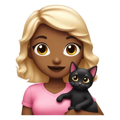 Cute pink girly girl emoji holding black cat  sticker
