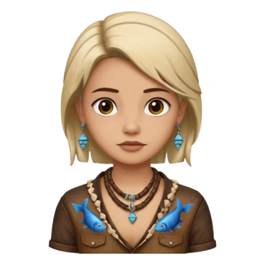 ancient girl wearing fish bone necklaces and leather shirt sticker