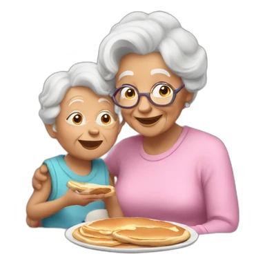 Granny eating pancakes with grandson sticker