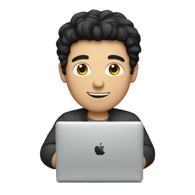 white man with black hair working macbook sticker