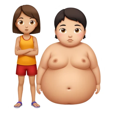 beautiful skinny tan girl next to extremely fat asian kid sticker