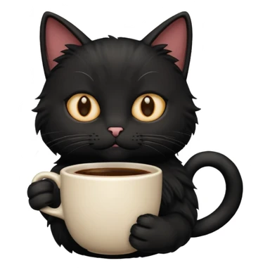 black cat holding a hot cup of coffee sticker