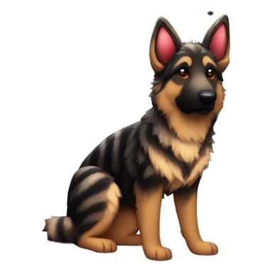 Bokeh Midnight constellation night stars Brindled striped brindle black German shepherd fox carrying glowing red lantern, fairy lights, rose flower crown, bokeh lights, out of focus blur sticker