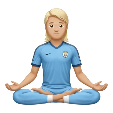 Erling Haaland long hair doing the lotus position Manchester city  sticker