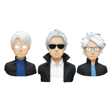 Gojo satoru, a 2japanese man with messy white hair wearing a black high collar jacket, a pair of blue aviators, and has blue eyes  sticker