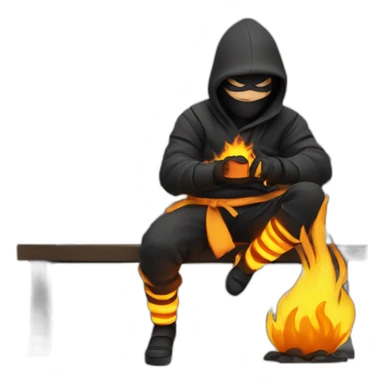 ninja sitting on bench on fire with emails sticker
