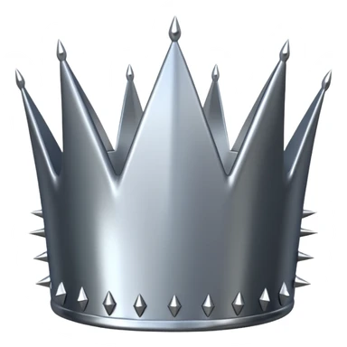 A spiked crown emoji made of silver chrome, sharp yet rounded metallic spikes, glossy reflections, aggressive luxury swag aesthetic, iOS emoji style, centered, clean white background sticker