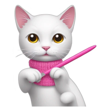 White cat hold pink crochet hook sticker