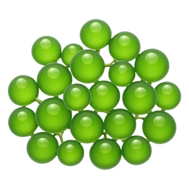 A cute emoji-style sea grape (Caulerpa lentillifera), 
made of tiny translucent green bubbles clustered together, 
glossy jelly-like texture, fresh ocean feel, 
simple and clean emoji design, minimal shading, 
rounded shapes, bright green color, isolated on transparent background sticker