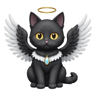 a black cat with white angel wings sticker