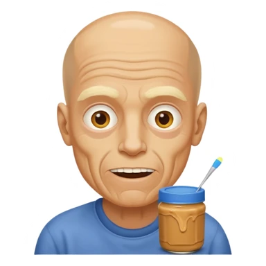 White man, barely any hair, lots and lots of wrinkles, bad yellow teeth, and peanut butter. Cerebral palsy sticker