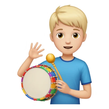 boy play colorful tambor sticker
