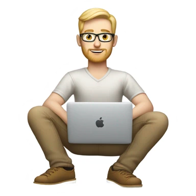 white-skinned male product designer sitting with macbook sticker