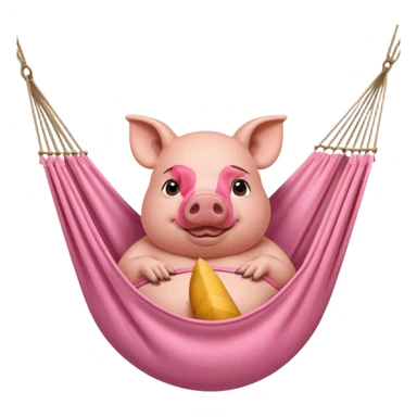 A pig lying in a hammock, fully relaxed, portrait, bust up sticker
