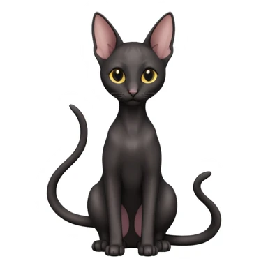 A 3D cartoon black Oriental Shorthair cat with bulky body, tall ears, reflective fur, dark cinematic background, Memoji-style. full body or half body. sticker
