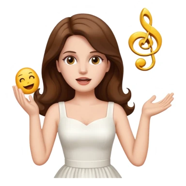 emoji-style Lana Del Rey, white dress, singing pose, very simple and iconic look sticker