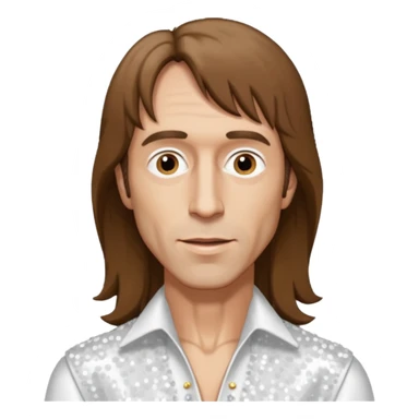 Robin Gibb from Bee Gees with long brown hair, white sequin outfit  sticker