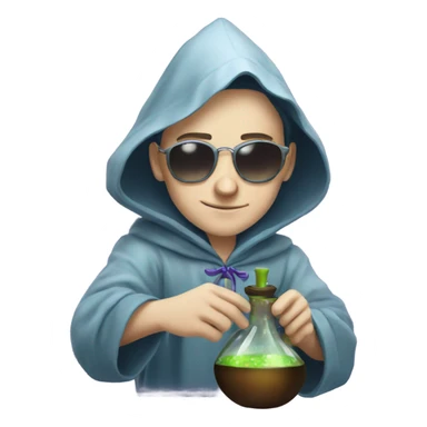 Young pale wizard mixing potions while wearing sunglasses sticker