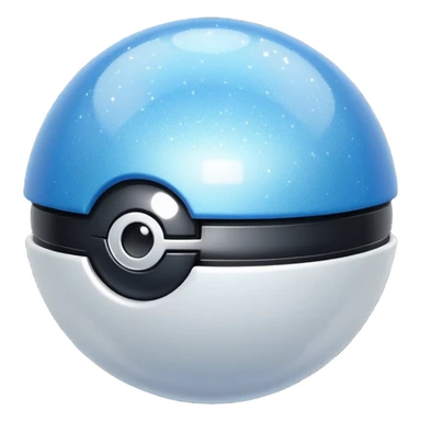 blue pokeball emoji, top half is a more saturated blue, bottom half is white, black stripe, with a white sheen, with a pearlescent finish, with a sparkle effect sticker