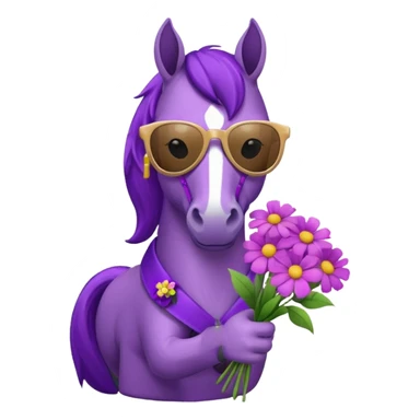 Purple horse wearing sunglasses and holding flower bouquet
 sticker