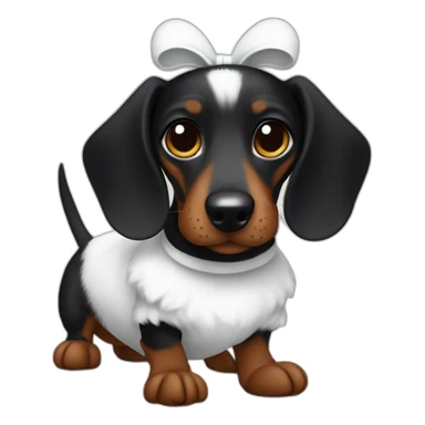 a black dachshund dog in a white bunny costume with ears sticker