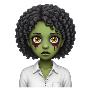 a curly haired emo zombie with a white blouse and dark skin sticker