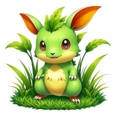 Elemental grass-type-ground-type magical colorful exotic animesque Pokémon-Fakémon-animal-creature sticker