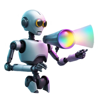 Secret robotic agent with a spyglass reviewing multicolor lines of code sticker