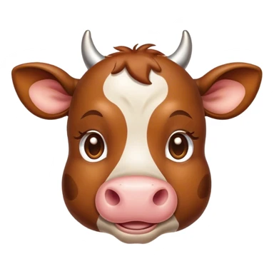 Cinematic Cute Brown Cow Portrait Emoji, Head tilted playfully and inquisitively, featuring a glossy, rich brown hide with a natural sheen, round, sparkling brown eyes filled with gentle curiosity, Simplified yet irresistibly adorable features, highly detailed, glowing with a warm, friendly glow, high shine, affectionate and serene, stylized with a touch of country charm, bright and endearing, soft glowing outline, capturing the essence of a mischievous yet loving cow, so playful it feels like it could moo out of the screen and into your arms! sticker
