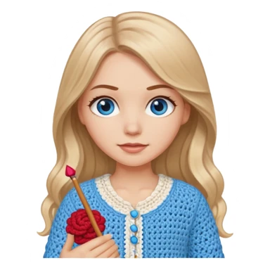 White Girl with long light brown slightly blonde ish hair and blue eyes who likes crocheting clothes sticker