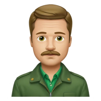 brad pitt with stache, wear green jacket sticker