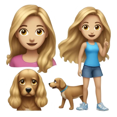 girl with long light brown hair with blond hlighligjts and blue eyes playing with her dog  sticker