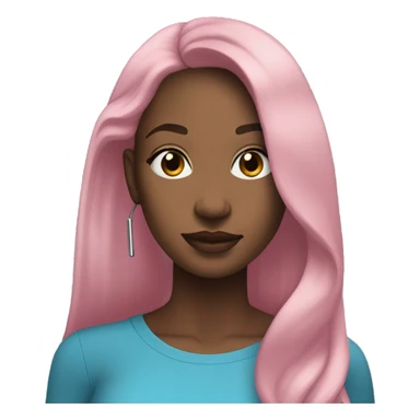 Pretty black woman long hair listening to AirPod max earbuds pink top sticker