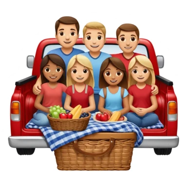 People having a picnic in the back of a red pick up truck sticker