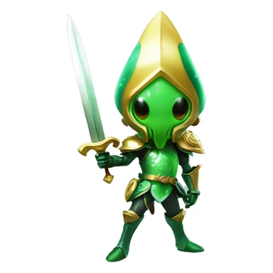 green splatoon squid warrior with knights sword and shield sticker