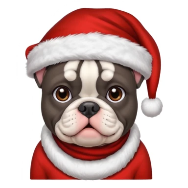 brunette woman with a dark grey French bulldog both wearing Santa sticker