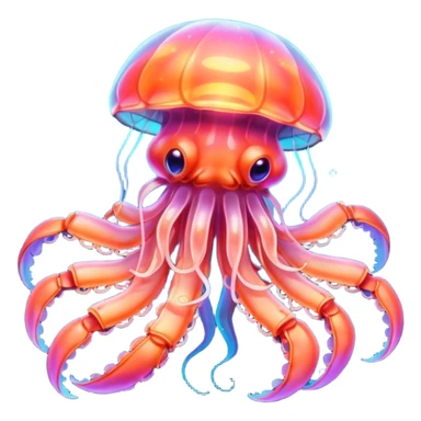 Neon glowing jellyfish-crab-squid sticker