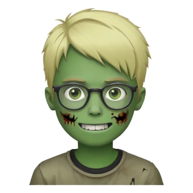 boy zombie with blonde emo hair and green skin and glasses and corner smile sticker