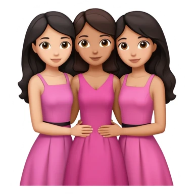 Three sisters hug, medium light skin with dark brown hair, tan skin black hair, tan skin dark brown hair, pink dresses sticker