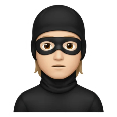 A guy with a brown mullet and a black baclava sticker