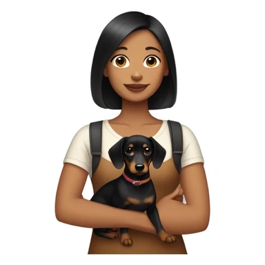 black collarbone length haircut girl holding a black and tan dachshund  sticker
