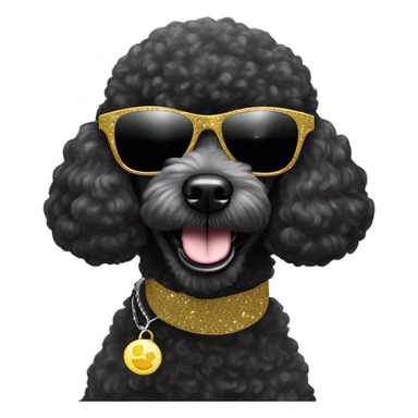 Two BLACK poodle wearing sparkling sunglasses with a big smile. Also with a bandanna around its neck. Dog needs to be all black sticker