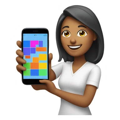 woman happy with a smartphone showing charts sticker