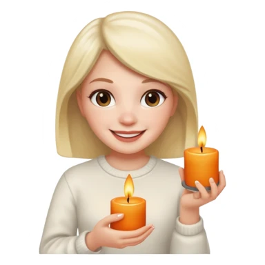 girl smiling with a scented candle, iPhone memoji style, white skin sticker