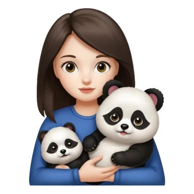 an brunette hair girl holding her white pomeranian dog that looks like a panda sticker