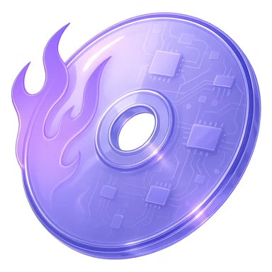 A minimalist CD disc with subtle purple flames, glowing effect, variation 1 sticker