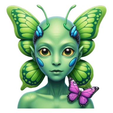 an alien with a butterfly on shoulder sticker